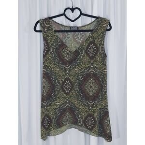 CKW Women's Tank Medium Paisley Boho V Neck Blouse Artsy Flowy Festival Top